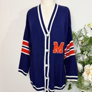 MISSGUIDED sweater | oversized varsity cardigan | orange blue | petite small